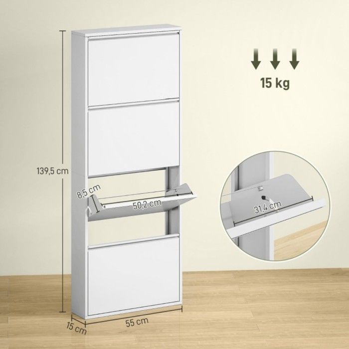 Metaltex Penny - Porte-Chaussures Mural Pour 6 Paires, Blanc, 41 X 77 X 6 Cm - Rangement Chaussures Pratique