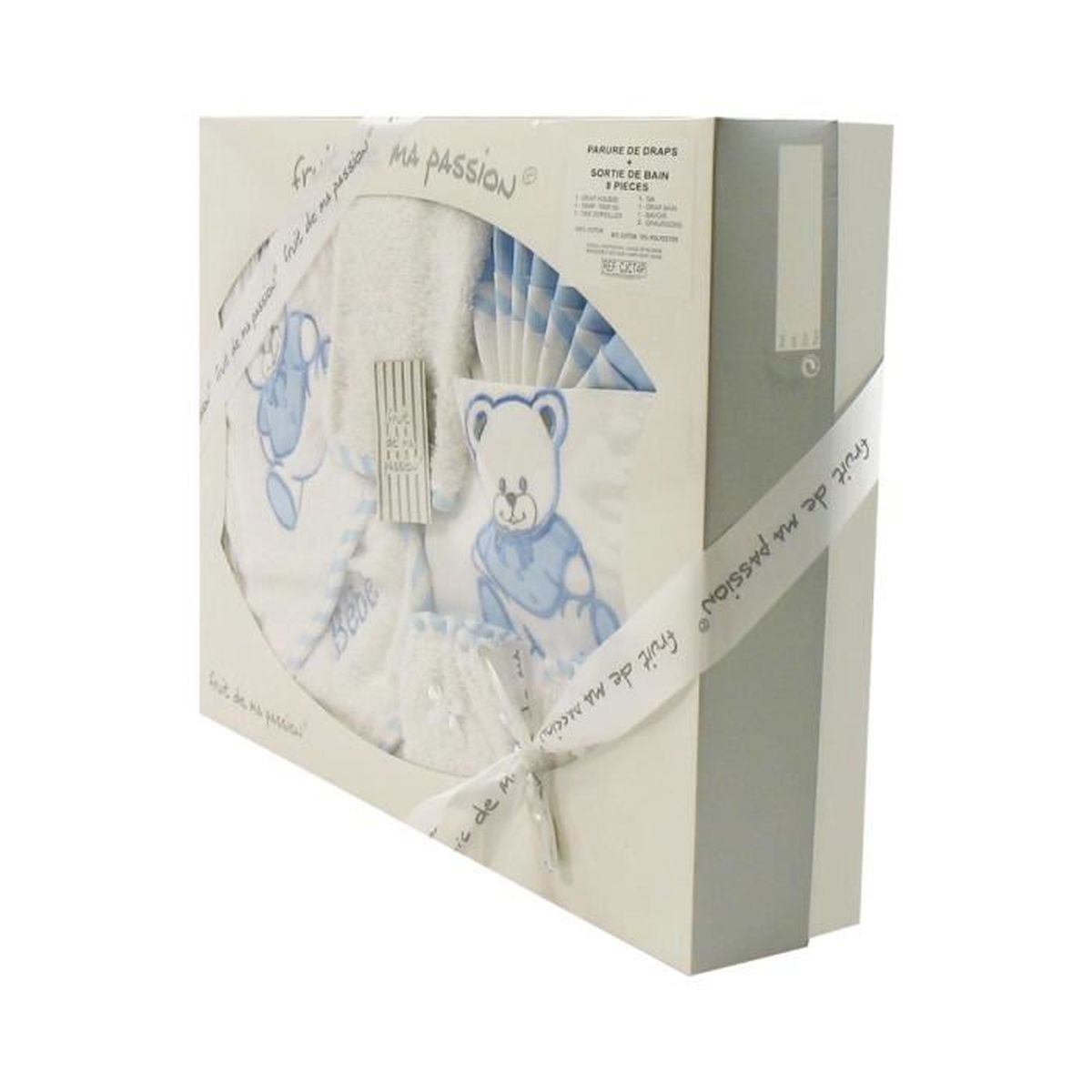 Coffret Parure De Draps Et Sortie De Bain Blanc Et Bleu Motif Nounours Cdiscount Puericulture Eveil Bebe