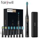 Brosse à dents électrique FAIRYWILL sonique noire avec étui de voyage, 8 têtes de brosse, 5 modes de nettoyage