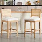 Chairus Tabouret de Bar Lot de 2 Tabouret Bar en Bois, Tabouret avec Dossier Rotin, Chaise Bar Haute pour Cuisine, Chenille, Blanc