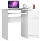 Bureau d'ordinateur AKORD droit PIKSEL Blanc 90 cm 1 porte 1 tiroir façade Blanche 3 étagères 90x50x77 cm