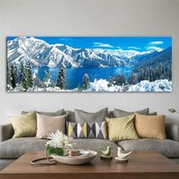 Paysage neige montagne lac toile peinture nature affiches et impressions mur Art photos chambre salon décor 50x150 cm sans cadre