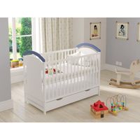 Lit d'enfant,lit bebe bleu-blanc 120x60cm avec tiroir et barrière de sécurité