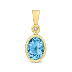 Pendentif En Or 9 Carats (375/1000) Avec Diamant Et Topaze Bleue - Dimensions 15x7mm - Neuf Avec étiquettes