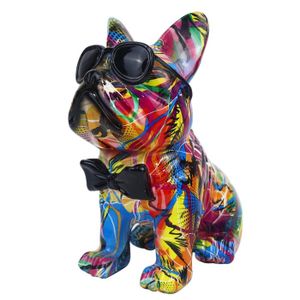 Statue chien bouledogue Français en résine blanche 85 cm | Prince D