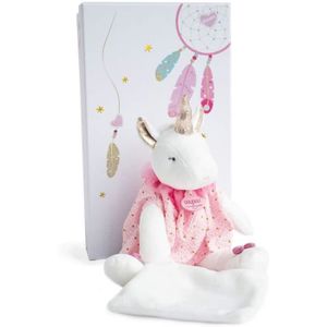 100/% microfibre Rose//Argent Coffret cadeau Plaid 75x75cm Doudou peluche Lisette la Licorne