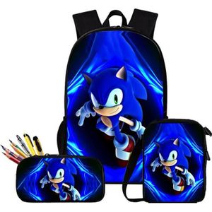 SAC À DOS Combinaison 3 pcs Sonic 3D Impression Sac à Dos, Sacoche et Trousse à crayons S02