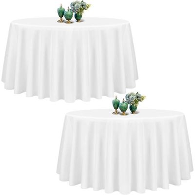 Lot De 5 Nappe Ronde 230cm Blanche Nappe Mariage En Polyester Infroissable Décoration De Table Pour Réception Anniversaire Banquet
