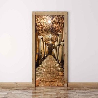 Autocollant Porte Effet 3D Floral Or Et Noir, 77x200 Cm, En Vinyle Amovible - Décoration Facile Pour Porte Intérieure