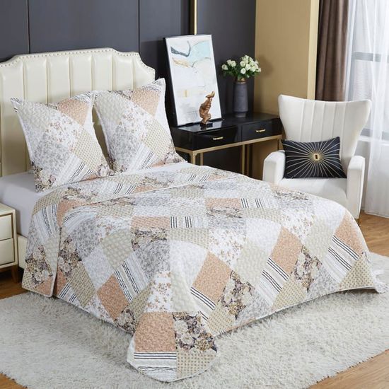 Couvre-lit Boutis Fanny & Céline 220x240cm + 2 Taies 65x65cm