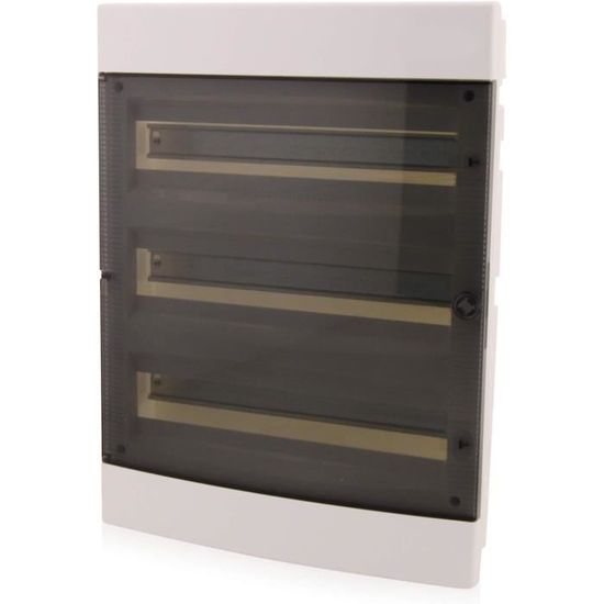 Boîte à fusibles encastrée à 3 rangées pour 54 modules encastrée avec porte transparente sur