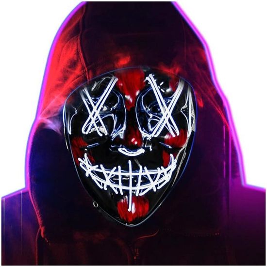 Masque Halloween LED Lumineux - Effets Clignotants - Taille Adulte/enfant - PVC - Piles AA Non Incluses