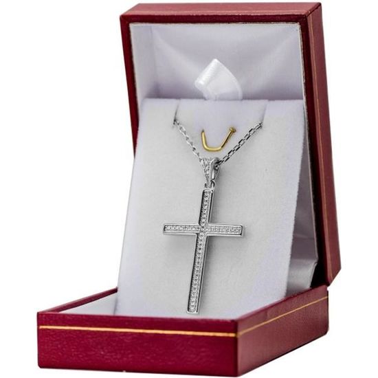 PiercingJak Collier Croix Homme Chaîne Pendentif Croix Acier Inoxydable Bijoux Chrétien Bijoux Croix Unisex Cadeau Homme (Argent
