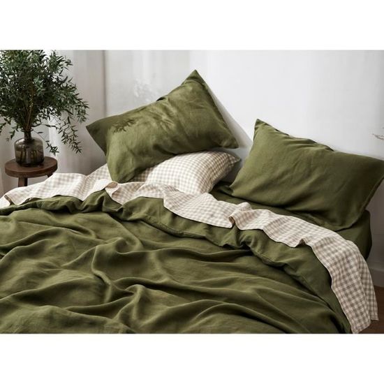 Drap Housse,Ensemble de draps et taies d'oreillers, linge de lit doux et  naturel, drap - Type Olive green-150x230cm Flat 3pcs - Cdiscount Maison