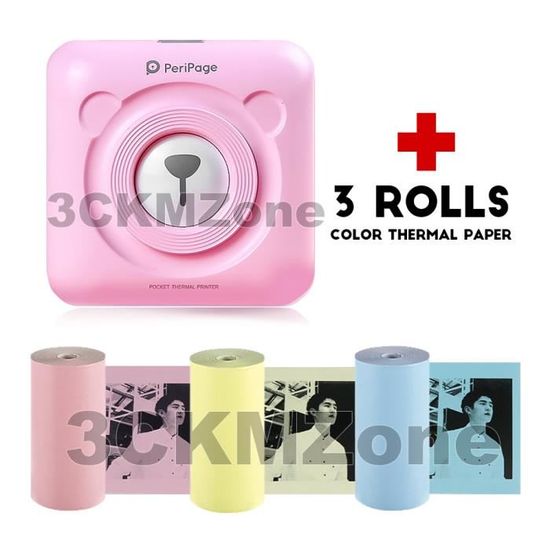 PeriPage Mini Imprimante Thermique Bluetooth - Sans Encre - Pour Photos, Étiquettes, Notes - Compatible Smartphone, IPad, PC - 4