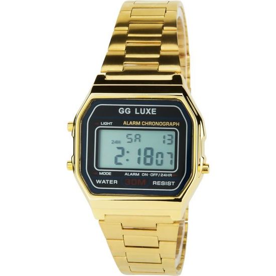 Montre Femme NOIR Quartz Acier Rectangle Alarme Chronom tre