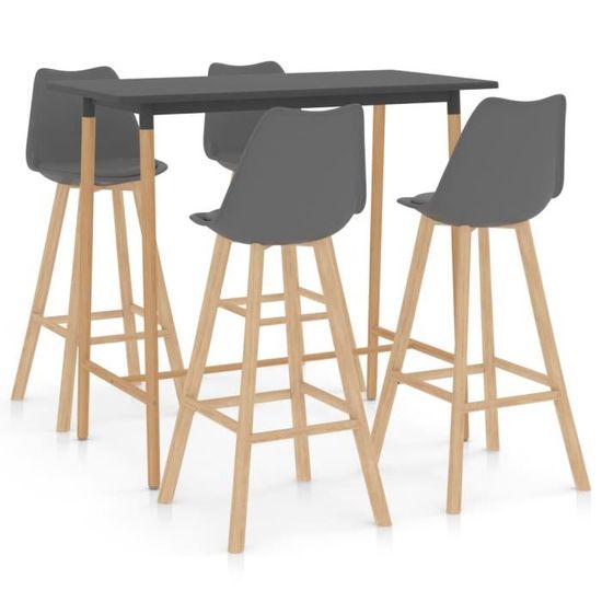 5467NOEL Ensemble Table bar de 4 à 6 personnes Charme Design + 4 Tabourets de bar Mange-Debout Gris,120 x 60 x 105 cm