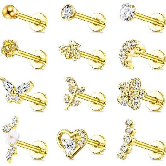 5 Pièces Helix Piercing Bijoux 16G Acier Chirurgical Argent Tragus Cartilage Daith Conch Boucles