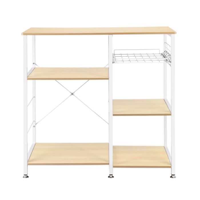 Étagère pour Four à Micro-Ondes Support-Rangement pour Epices, Pots, Casseroles- 90*40*84cm - Érable blanc