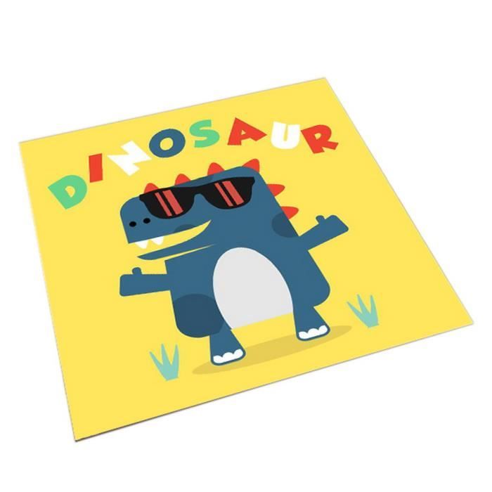 Tapis d'enfants carrés mignons de bande dessinée, jaune et dinosaures de bande dessinée
