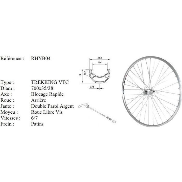 Roue vélo - roue arrière vélo - - 6/7 vitesses - axe à blocage Rapide - double paroi - couleur argent