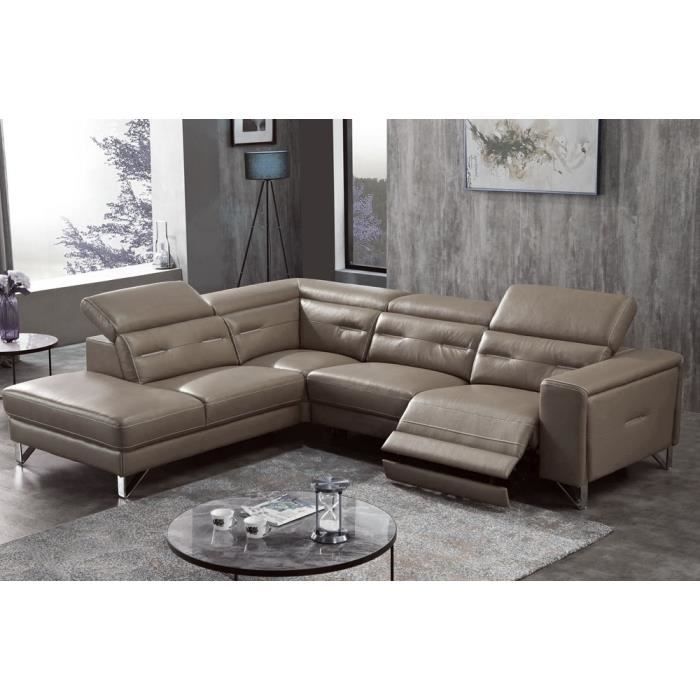 Canapé d'angle cuir - 1 relax électrique - cuir de buffle de luxe - 6 places - moka - angle gauche (vu de face) - REVOLAX