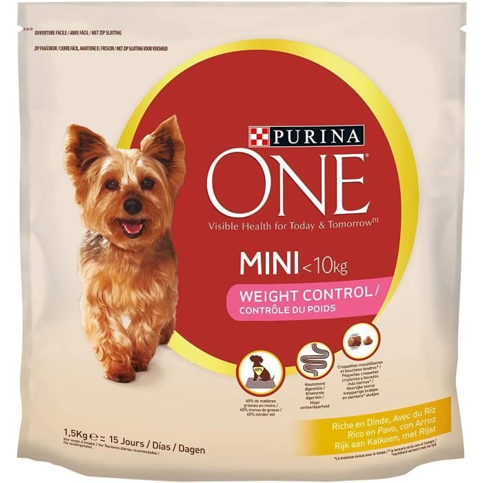 Nourriture pour chiens Purina One Mini Contrôle du Poids - Riche en Dinde, avec du Riz - 1,5kg - Croquettes pour Chiens 36079