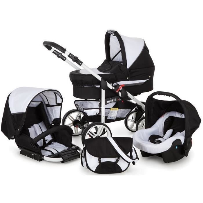 Lux4Kids Poussette combinée Landau 3en1 avec siège auto Matrix GO Blanc & Gris sans Isofix