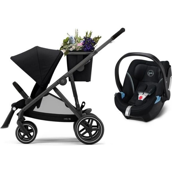 CYBEX Gazelle S Duo - Poussette (6+) avec siège auto - Pliage compact - châssis noir - Noir