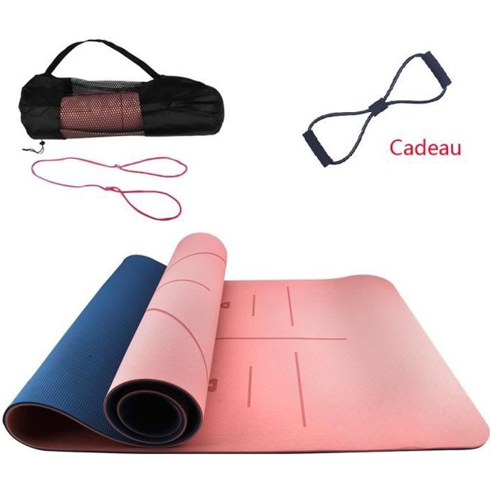 Tapis de Yoga Antidérapant en TPE Tapis de Sport inodore Deux-Tons Yoga mat avec sac+tendeur 183 x 61 x 0,6 cm