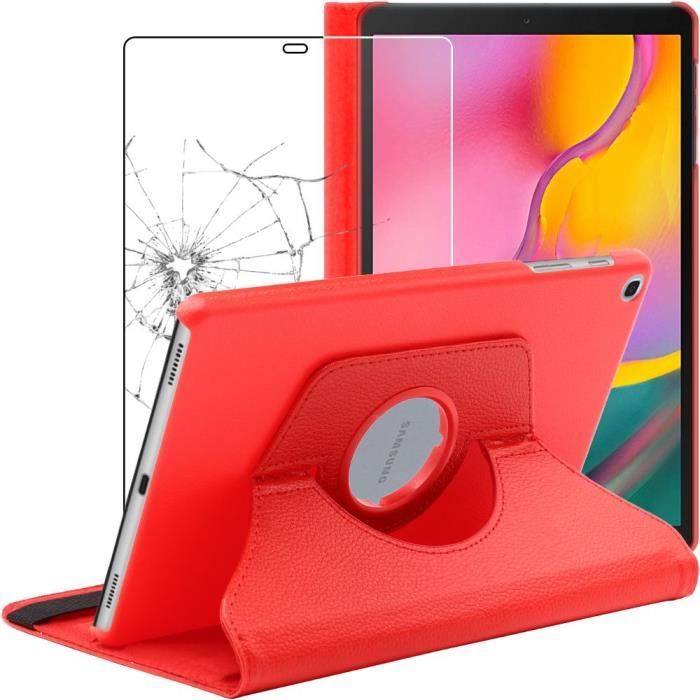ebestStar ® pour Samsung Galaxy Tab A 10.1 2019 T515 - Housse PU Cuir Rotatif 360 + Film protection écran en VERRE Trempé, Rouge