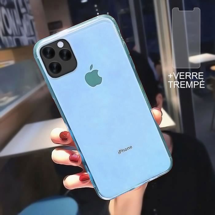 Coque iPhone 12 Pro + Verre trempé Protection écran,Souple Silicone étui Protecteur Bumper Clair Bleu