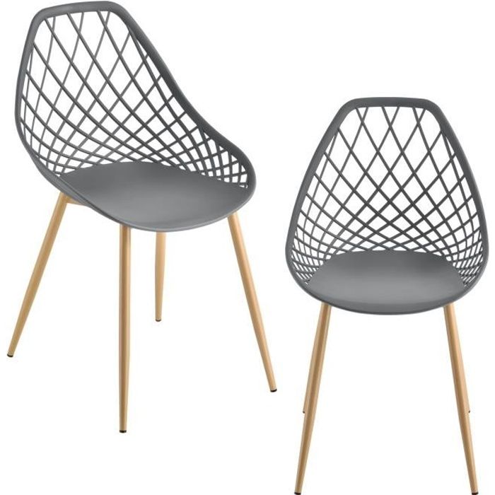 Set de 2 Chaises Designs Chaise de Salle à Manger Siège en Plastique Pieds en Métal Effet Hêtre Couleur Grise et Effet Hêtre 83 cm