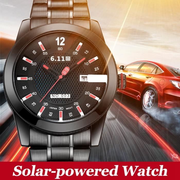 Hommes Montre Solaire Alimenté éTanches Environnementales Avec Bande D'Acier Pour