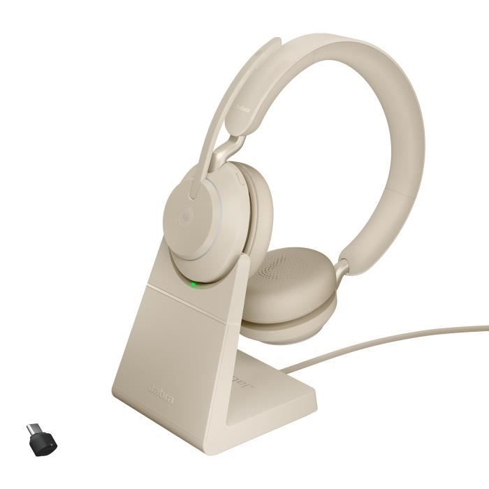 Casque Jabra Evolve2 65 - USB-C MS Teams Stereo avec support de charge - Beige
