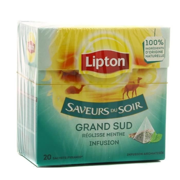 LOT DE 3 - LIPTON Saveurs du soir Grand Sud Infusion réglisse menthe - la boite de 20 sachets - 42 g
