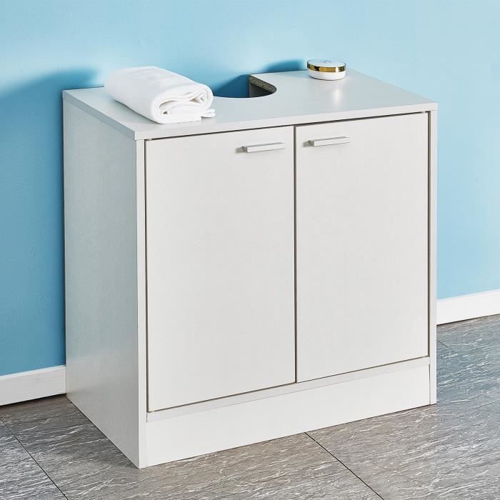 Meuble Sous Lavabo - Meuble Sous Vasque de Salle de Bains - 2 Portes - Bois Mat - Blanc, 60 x 30 x 60.5 cm - MONDEER