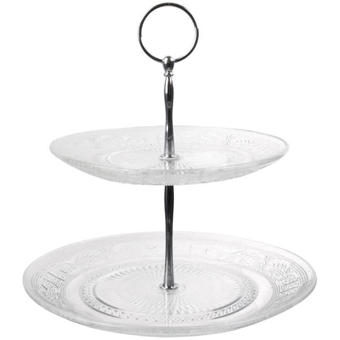 Serviteur Plateaux Plat De Service 2 Étages En Verre Transparent
