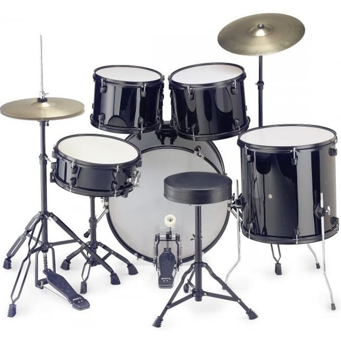 STAGG Kit Complet 5 futs Noir + cymbales + accessoires