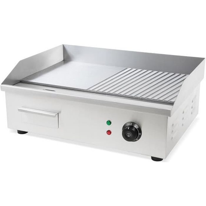 Vertes 3000W Plancha électrique professionnelle, lissé & rainurée (Surface lissé, Température 300 °C, Surface en fonte de 55 x 35cm)