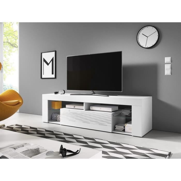 VIVALDI Meuble TV - EVEREST - 160 cm - blanc mat / blanc brillant sans LED - style design