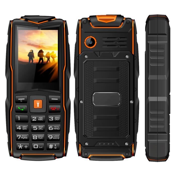Téléphone Portable 2,4 Pouces Triple SIM 21 Touches IP68 Lampe De Poche FM Orange