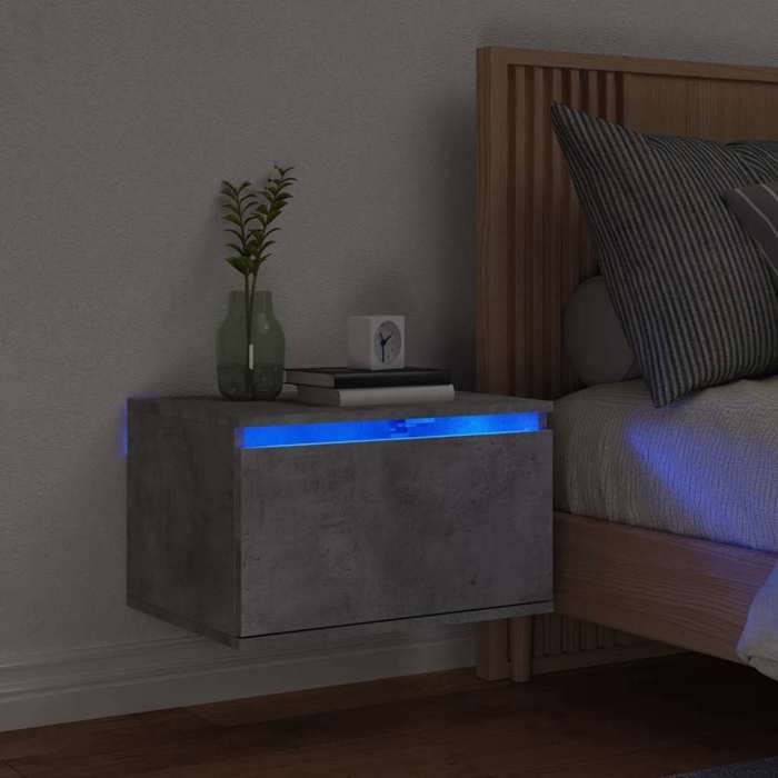 vidaXL Table de Chevet Murale avec Lumières LED Armoire de Nuit Table de Nuit Armoire de Chevet Chambre Moderne Gris 836832