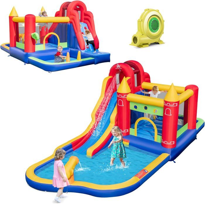GOPLUS Château Gonflable 6 en 1 pour Enfants avec Toboggan,3 Enfants 3 GOPLUS Château Gonflable 6 en 1 pour Enfants avec Toboggan,3 Enfants 3