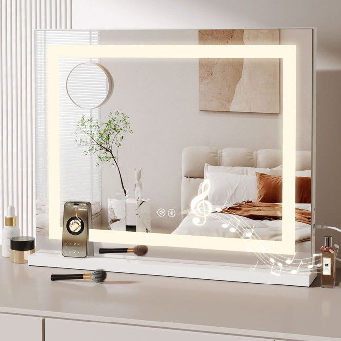 AICA Miroir De Salle De Bain LED Avec Bluetooth 80 X 60cm, Miroir Salle De Bain Avec Horloge 3 Couleurs Dimmable Anti-buée, Miroir Avec Interrupteur Tactile Étanche IP44 - 2