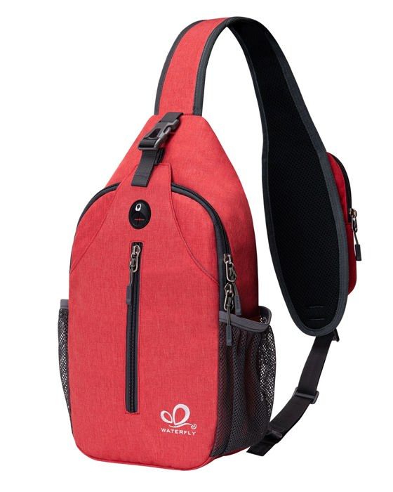 Waterfly XB-C17 — Sac à dos de randonnée crossbody 3 couches en nylon anti-rayures Rouge 21×55×35 cm