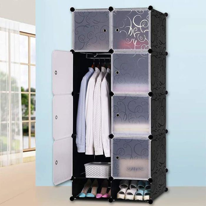 Armoire De Rangement Modulaire Cubes Avec Portes – 167x76x37 Cm – Idéal Pour Vêtements, Chaussures, Sacs & Jouets