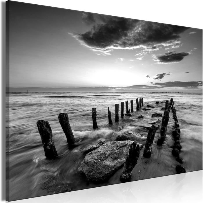 HOQIU Toile Murale Noir Et Blanc – Hamac Sur La Plage Au Bord De Mer – Décoration Scandinave Apaisante 30x40 Cm Sans Cadre – Parfait Salon, Chambre, Bureau
