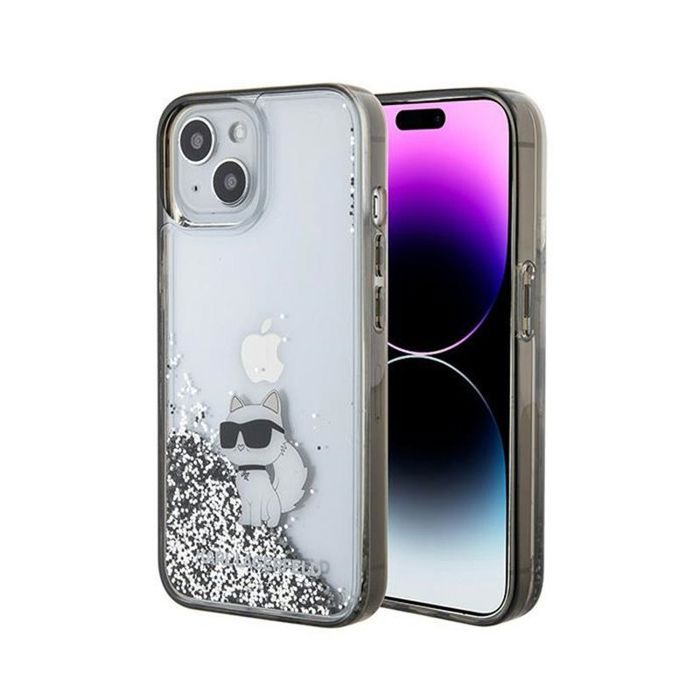 Coque de téléphone - Karl Lagerfeld - Choupette - iPhone 15 - Transparente - Effet paillettes liquides