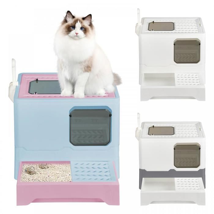 Meilleurs prix pour B.LIVEM. Bac à Litière - Bac à Litière pour Chat XXL - avec Pelle - Maison pour Chat à Tiroir - Bleu et Rose